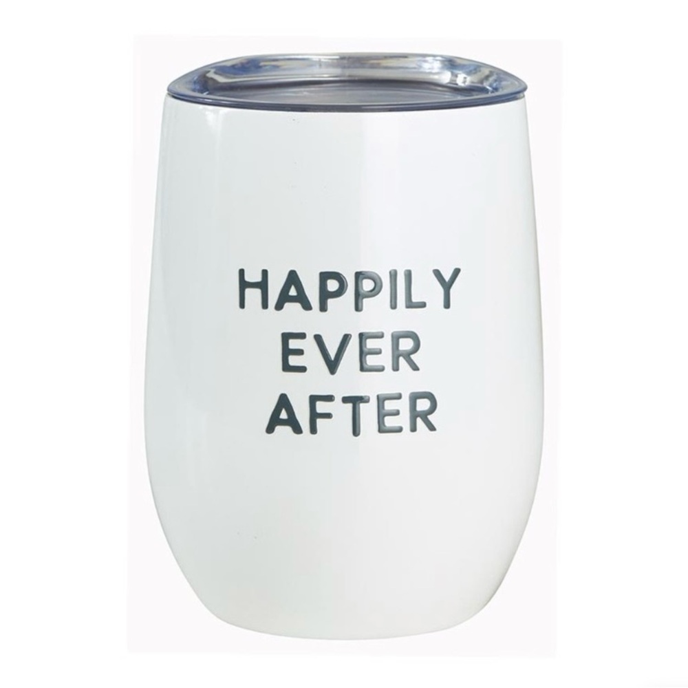 Stemless Wine Tumbler 12oz White Happily Ever After NWT